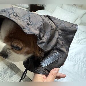 Authentic Gucci Dog Hooded Logo Cape Raincoat- Brown